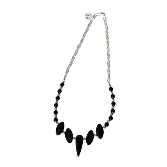 NWT Dark Blue Goldstone & Sterling Silver Necklace - Picture 2 of 7